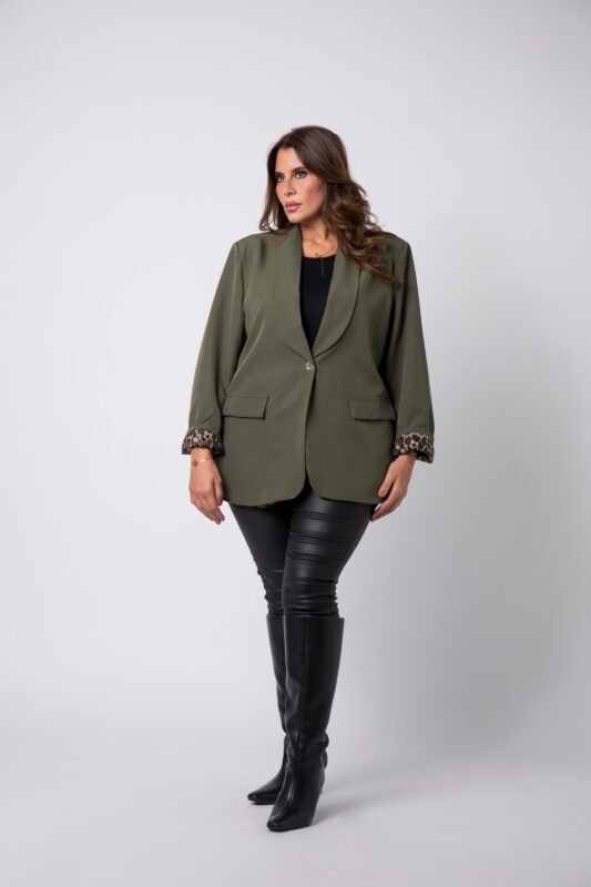 Blazer Léopard grande taille Kaki Lara - 1