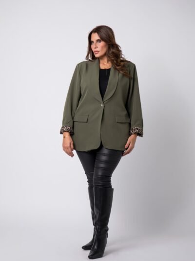 Blazer Léopard grande taille Kaki Lara - 1