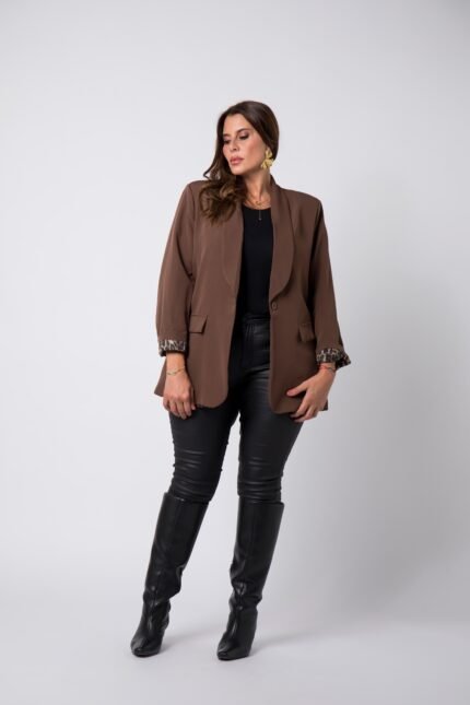 Blazer coupe droite doublure Léopard Lara marron