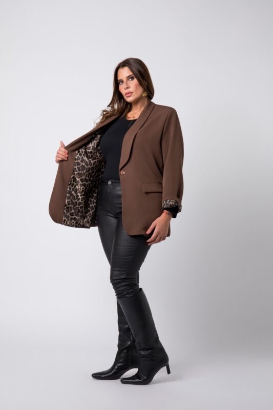 Blazer coupe droite doublure Léopard Lara marron