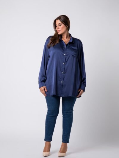 Chemise satinée grande taille Bleu Nayra - 1