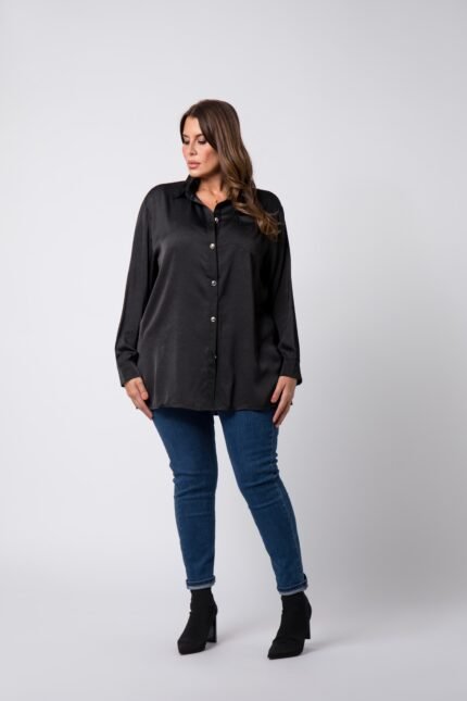 Chemise satinée grande taille Noire Nayra - 1