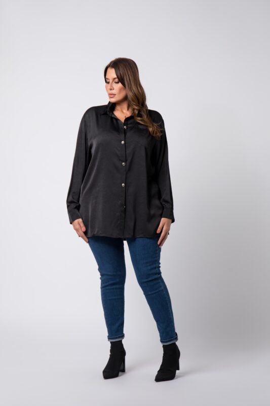 Chemise satinée grande taille Noire Nayra - 1