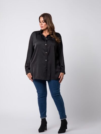 Chemise satinée grande taille Noire Nayra - 1