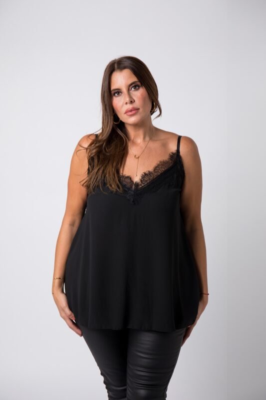 Débardeur dentelle transparent noir - Elvira