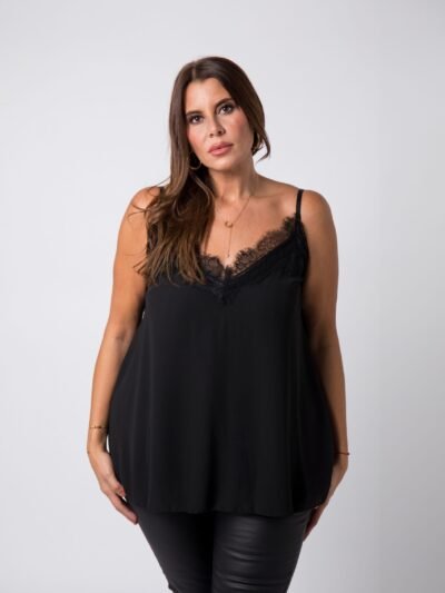 Débardeur dentelle transparent noir - Elvira