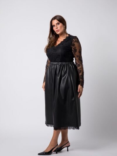 Jupe Simili-cuir & Dentelle - Maria