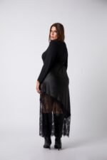 Jupe noir satin & dentelle - Monica