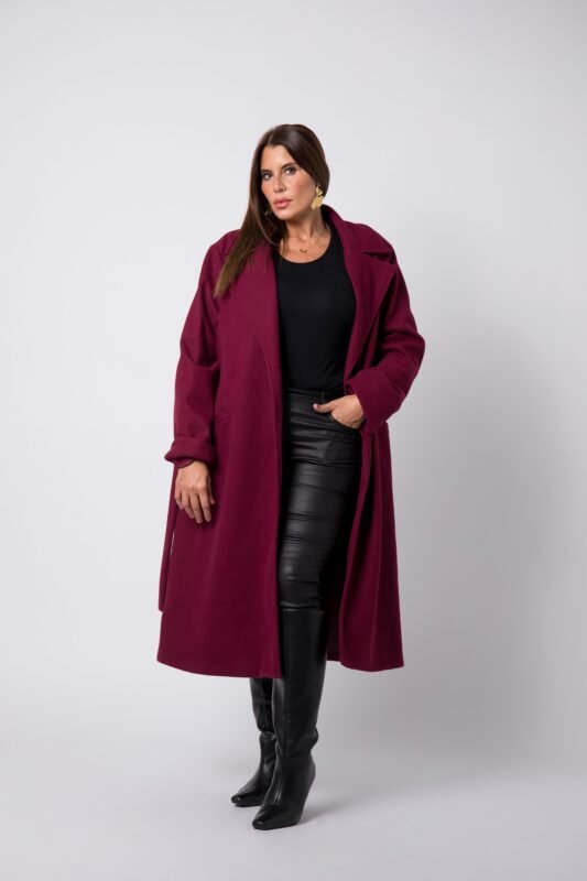 Manteau avec ceinture grande taille Bordeaux Paloma