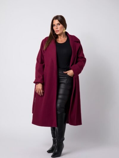 Manteau avec ceinture grande taille Bordeaux Paloma