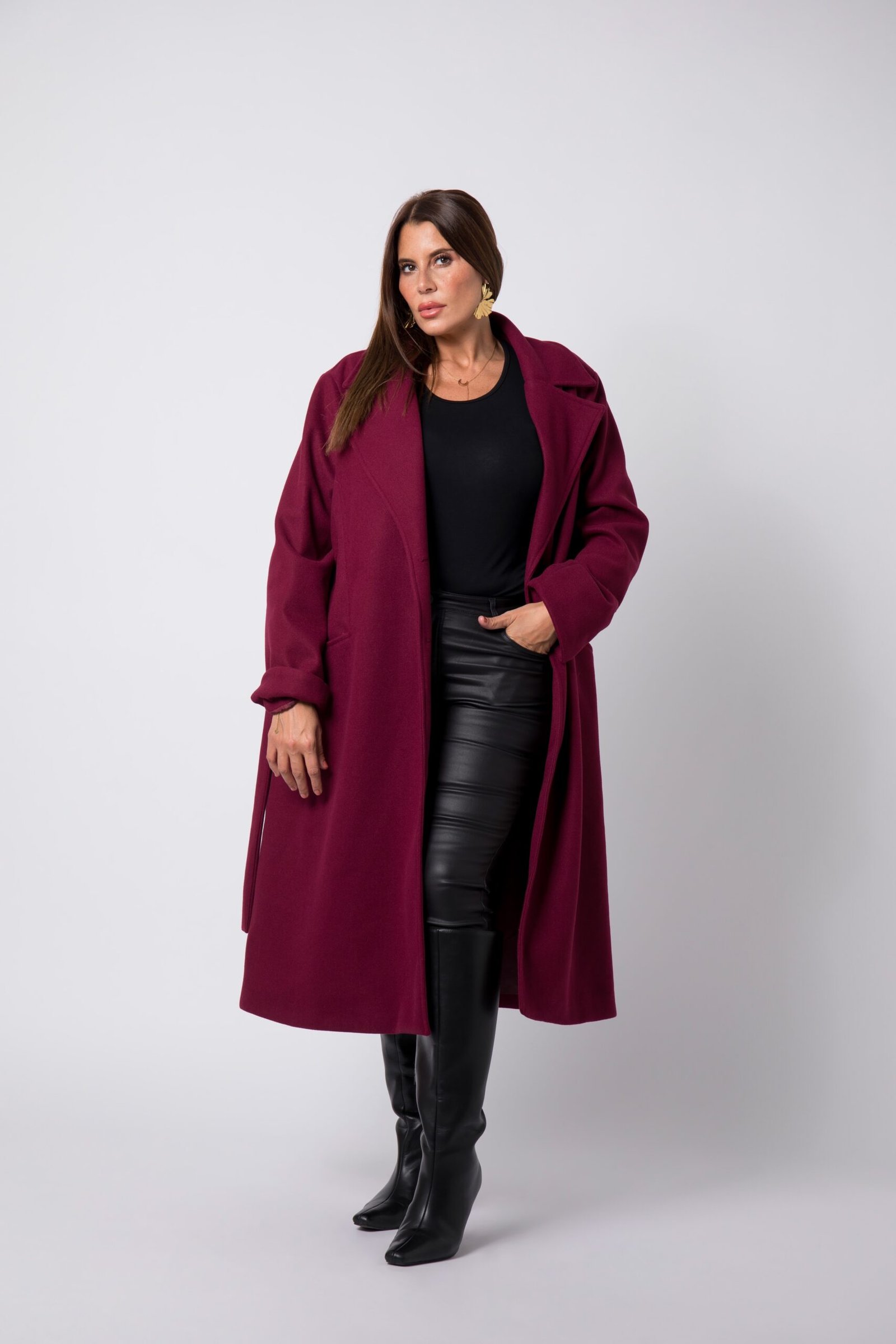 Manteau avec ceinture grande taille Bordeaux Paloma