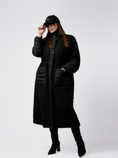 Manteau bi-matériaux et Casquette bouclette COEUR