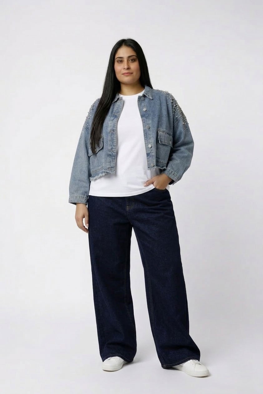 jean coupe droite + veste en jean