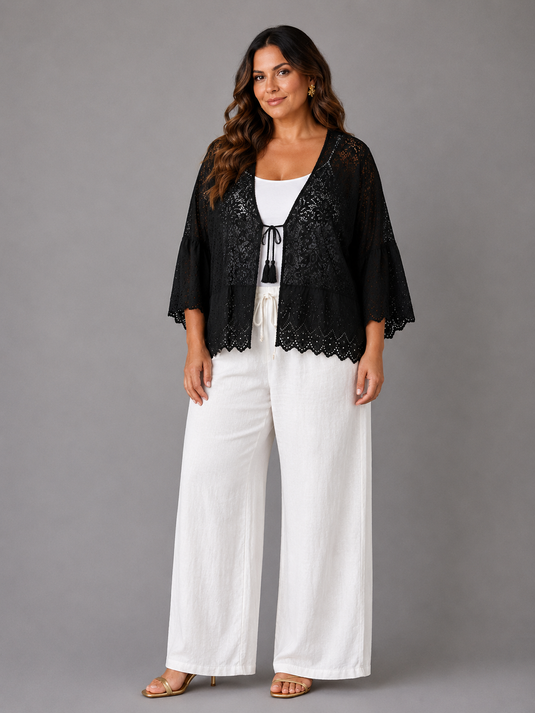 Gilet dentelle grande taille MALAGA noir face Rachael Miles Paris Gilet dentelle - MALAGA – Image 1