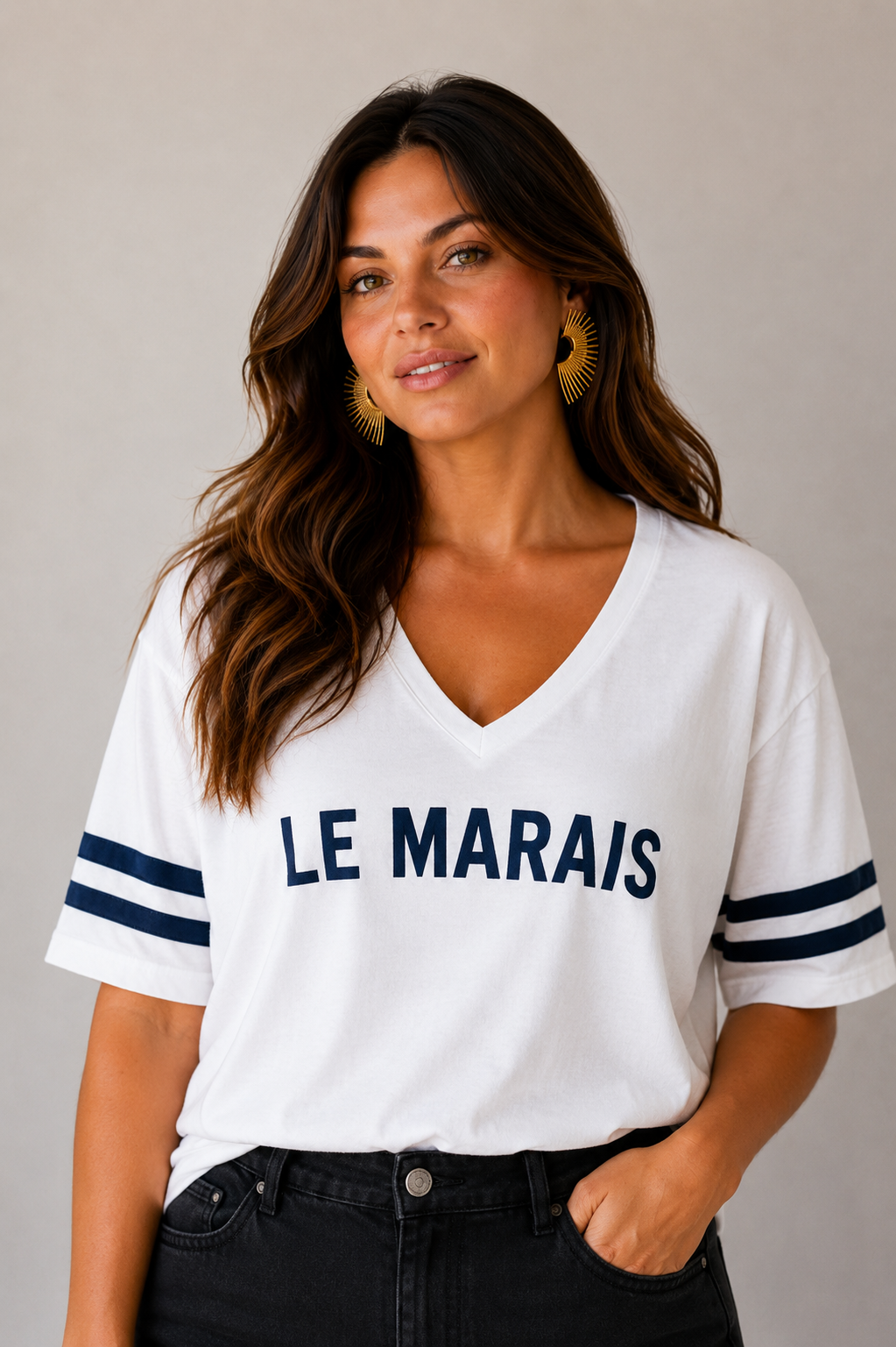 T shirt femme MARAIS grande taille bleu marine zoom face Rachael Miles Paris T-shirt - MARAIS – Image 1