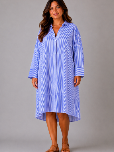 Robe bleu rayures MARINA - face