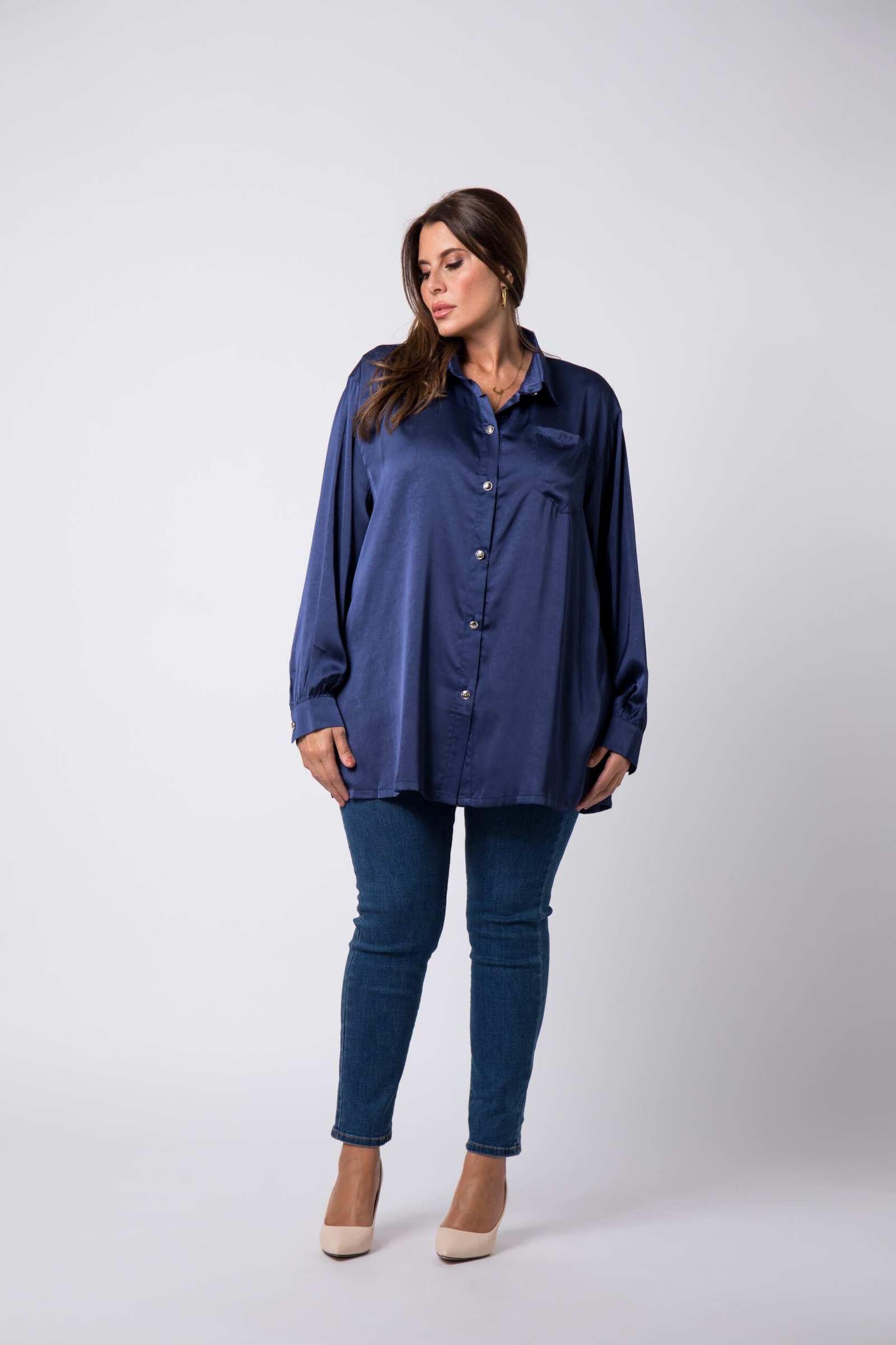 Chemise satinée grande taille Bleu Nayra - 1 Chemise satinée grande taille Bleu Nayra - 1