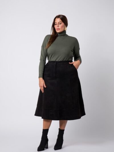 Jupe grande taille suédine Noir Irina