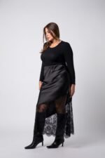 Jupe noir satin & dentelle - Monica