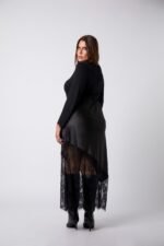 Jupe noir satin & dentelle - Monica