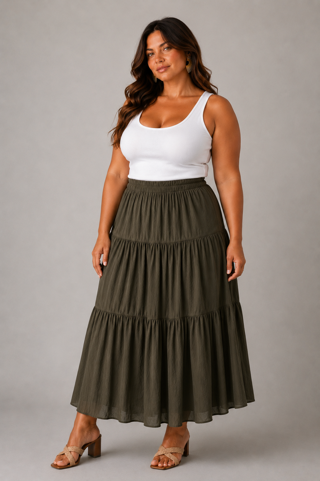 Jupe maxi JASMINE kaki grande taille femme Rachael Miles face Jupe - JASMINE – Image 1