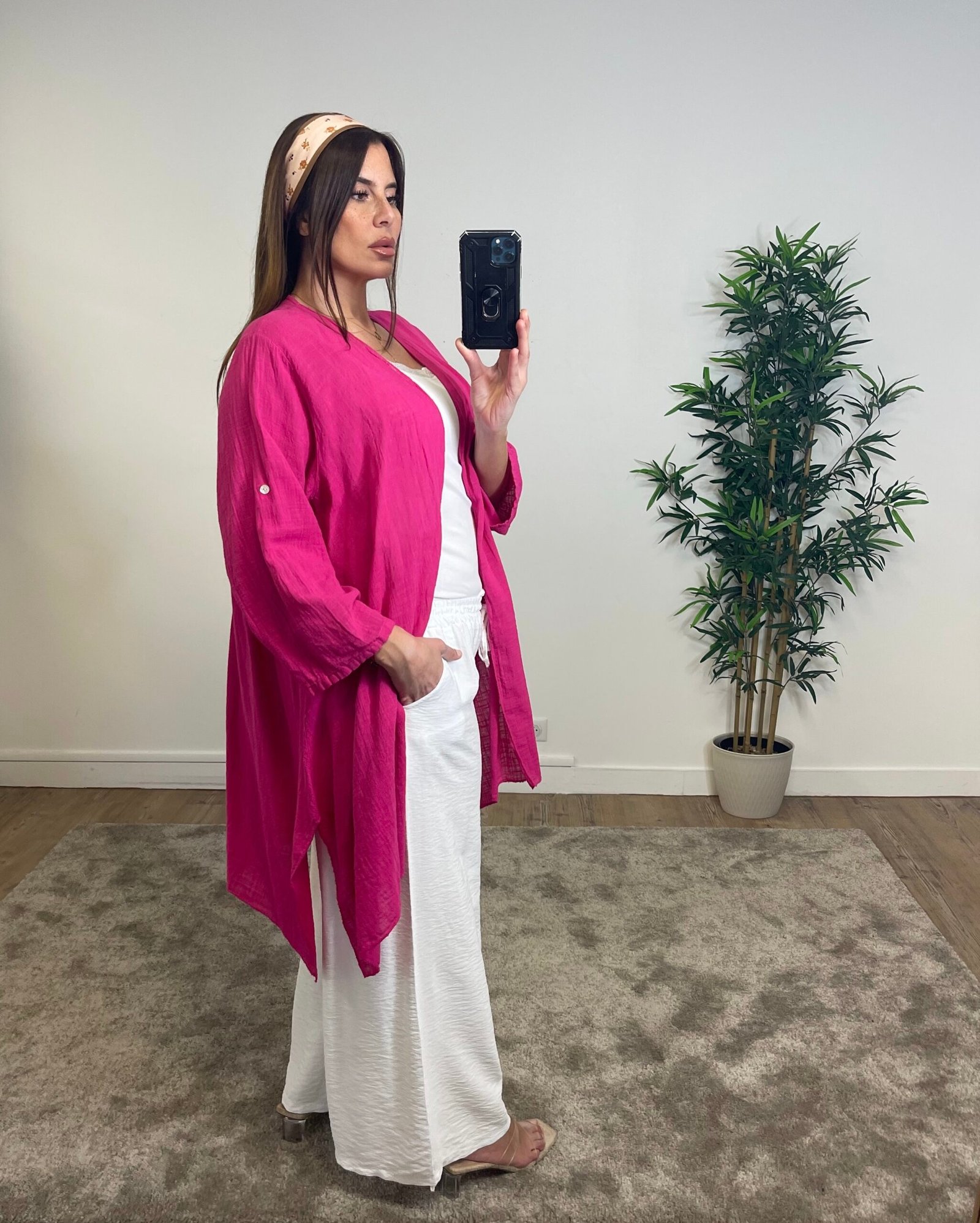 Kimono KELLY Fushia profilGrande taille Rachael Miles Kimono lin/coton KELLY grande taille – Image 1