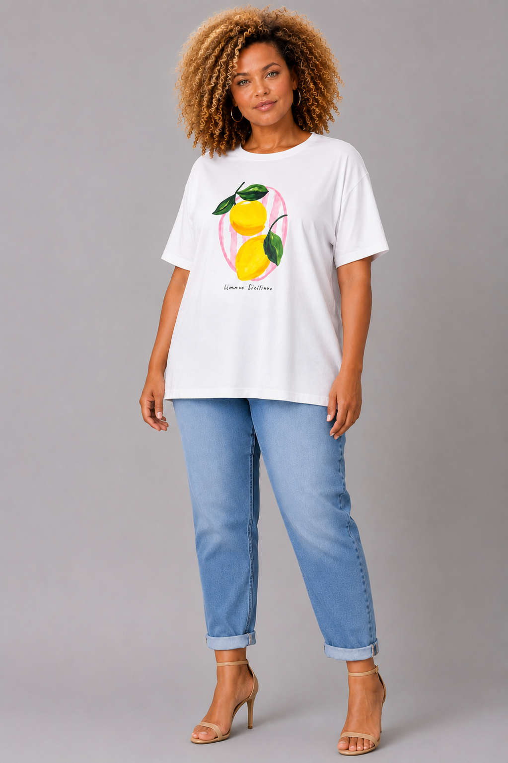 T shirt LEMON Face 1 Grande taille femme Rachael Miles Paris T-shirt coton - LEMON – Image 1