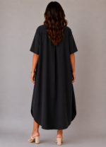 Robe Coton Col Chemisier Noir - DORA