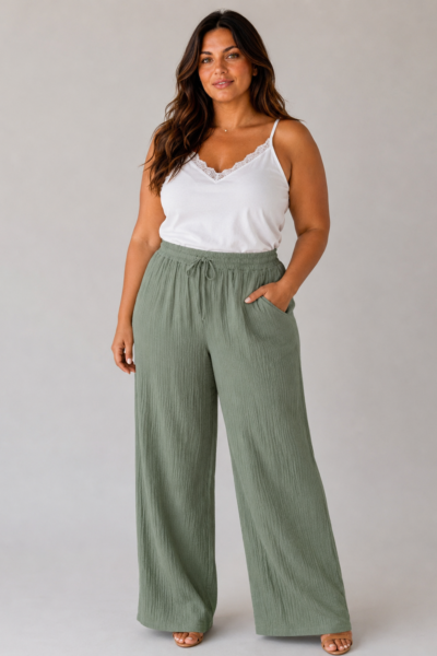 Pantalon gaze de coton kaki - ALMA