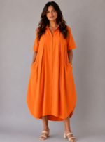 Robe Coton Col Chemisier Orange - DORA