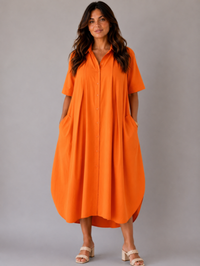 Robe Coton Col Chemisier Orange - DORA
