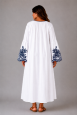 Robe blanche broderie bleue ATHÉNA - dos