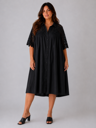 Robe midi noire Bali - face
