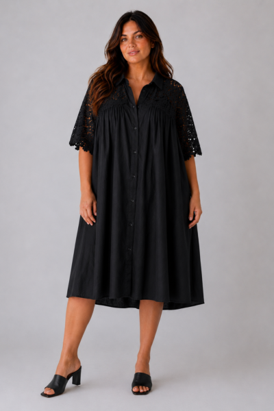 Robe midi noire Bali - face