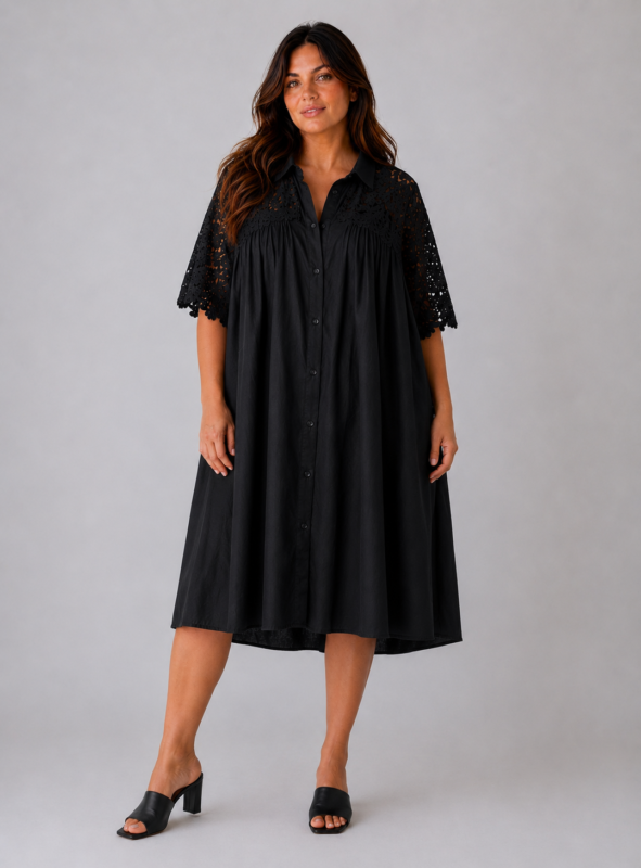 Robe midi noire Bali - face