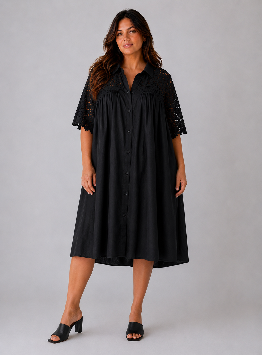 Robe midi noire Bali - face Robe midi noire Bali - face