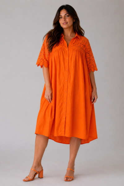 Robe midi orange Bali - face