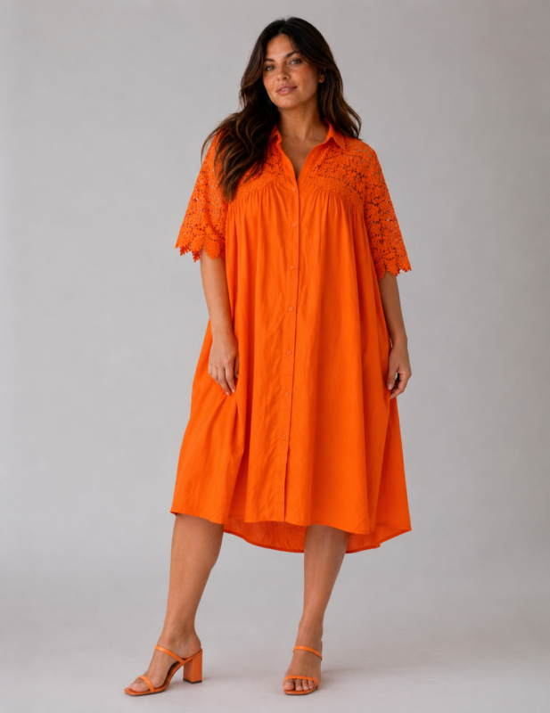 Robe midi orange Bali - face