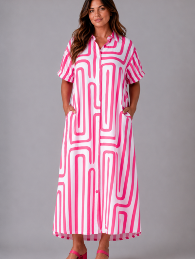 Robe rayures rose Alba - face