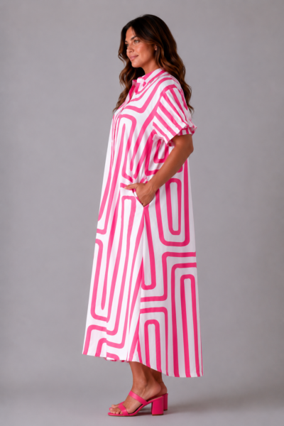 Robe rayures rose Alba - profil