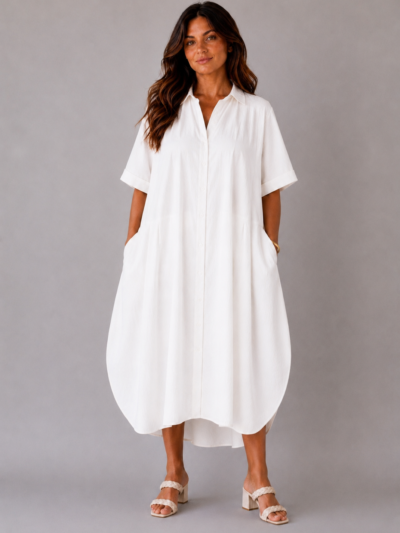 Robe coton col chemisier blanche - DORA