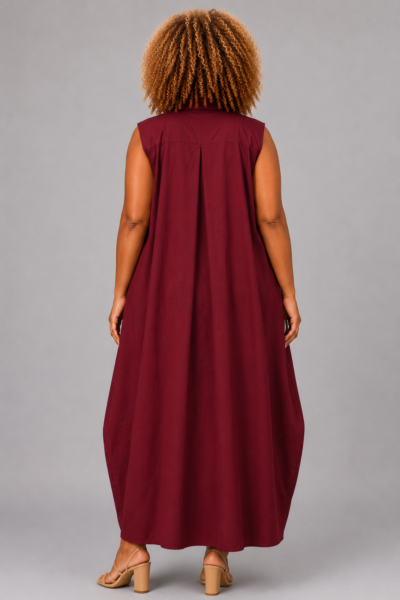 Robe chemise sans manches en coton bordeaux - MONA