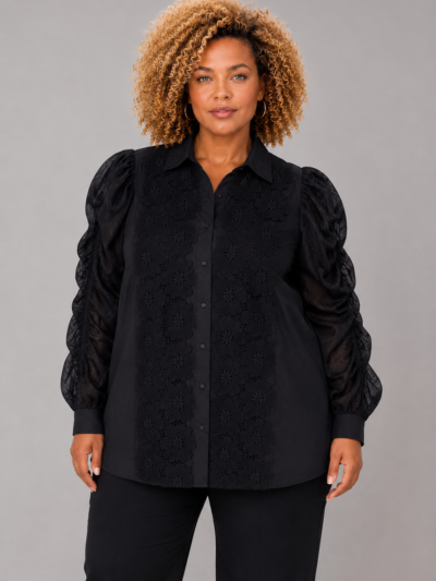 Chemise brodée en coton noire - ORNELLA