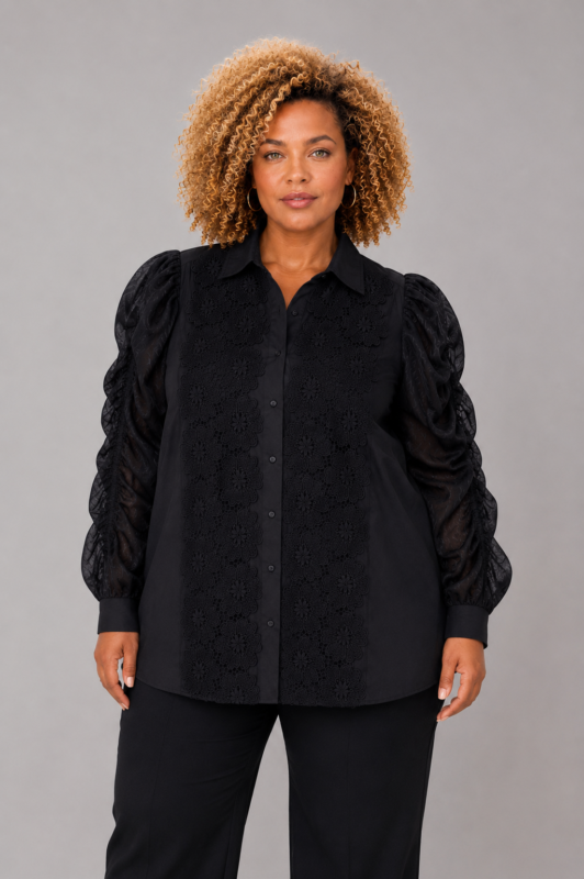 Chemise brodée en coton noire - ORNELLA