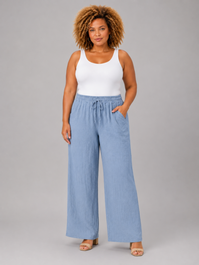 Pantalon fluide bleu - CONSTANCE