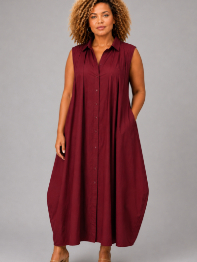 Robe chemise sans manches en coton bordeaux - MONA
