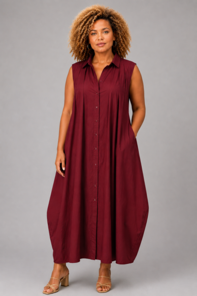 Robe chemise sans manches en coton bordeaux - MONA