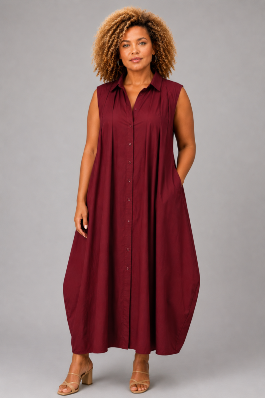 Robe chemise sans manches en coton bordeaux - MONA