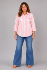 Chemise cœur à rayures rose - AXELLE