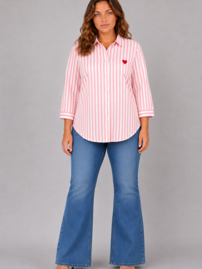 Chemise cœur à rayures rose - AXELLE